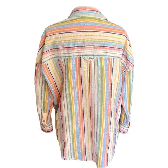 ANTHRO Pilcro Long Sleeve Striped Boyfriend Oversized Shirt S/M Casual Work Fall - Picture 6 of 12